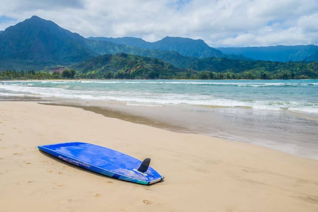 surfing Hanalei Bay Hawaii